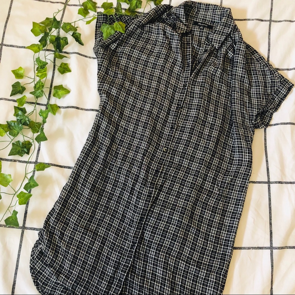 Madewell Button Up Central Thompson Plaid Black White Shirt Dress XS